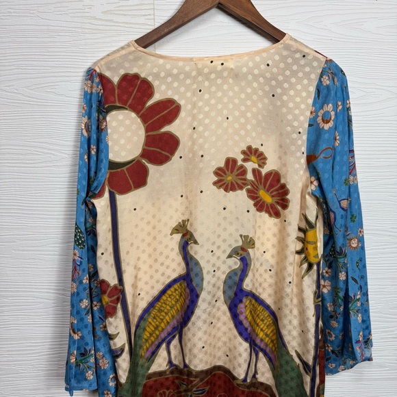 Carolina K Colorful Peacock Print Tunic Dress Art to Wear Art deco - Picture 13 of 16